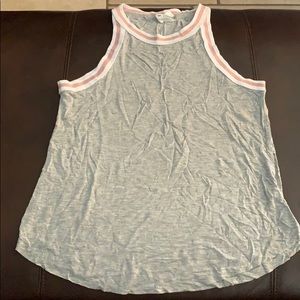 Grey tank top with pink and white collar